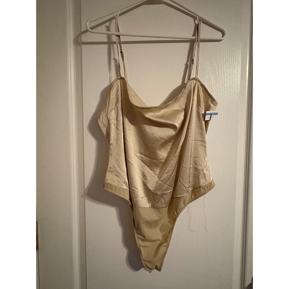 WeWoreWhat Bodysuit Womens XL Champagne Excellent Cowl Neck Satin Sleeveless